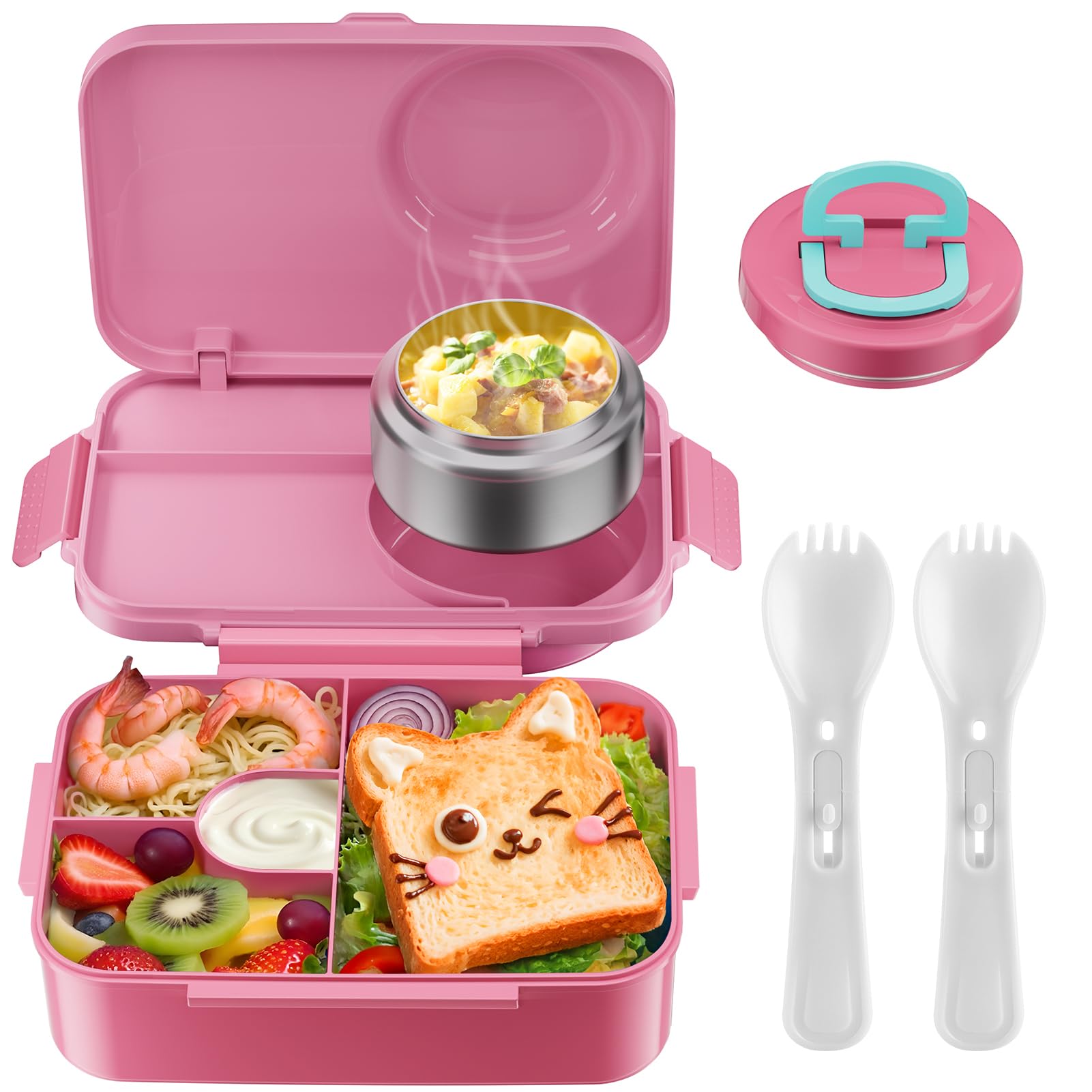 DaCool lonchera rosa con termo de 1400 ml para almuerzos calientes