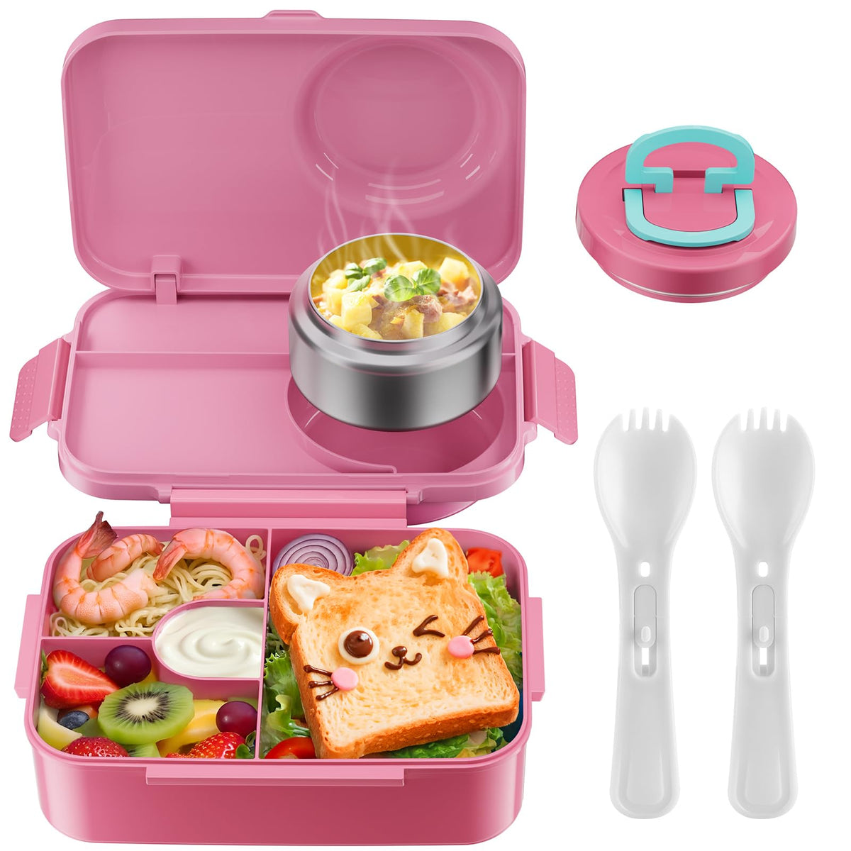 DaCool lonchera rosa con termo de 1400 ml para almuerzos calientes