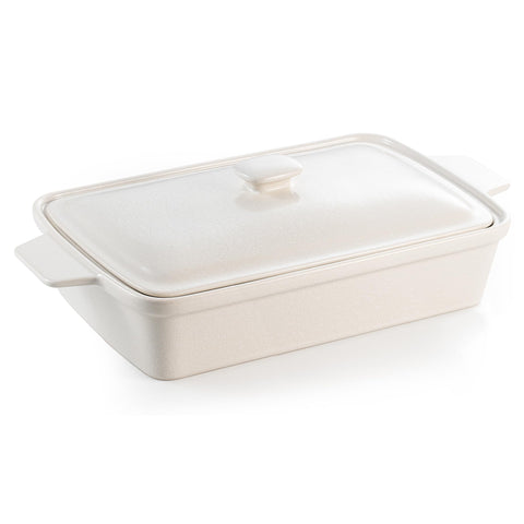 Dafuceramic cazuela con tapa de porcelana rectangular 13x9 pulgadas, conserva humedad al hornear