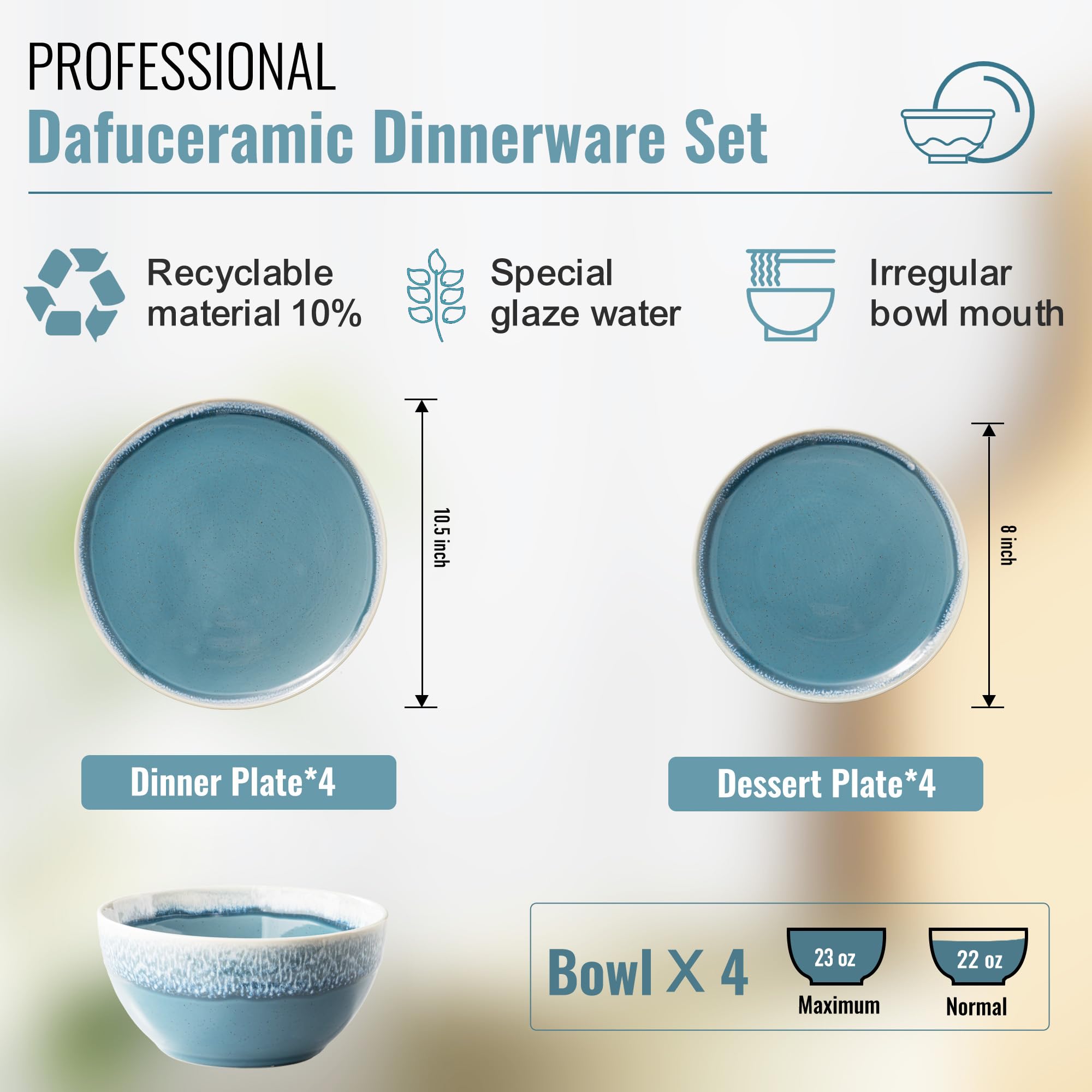 Dafuceramic platos grandes 10,5 pulgadas azules, perfectos para platos principales