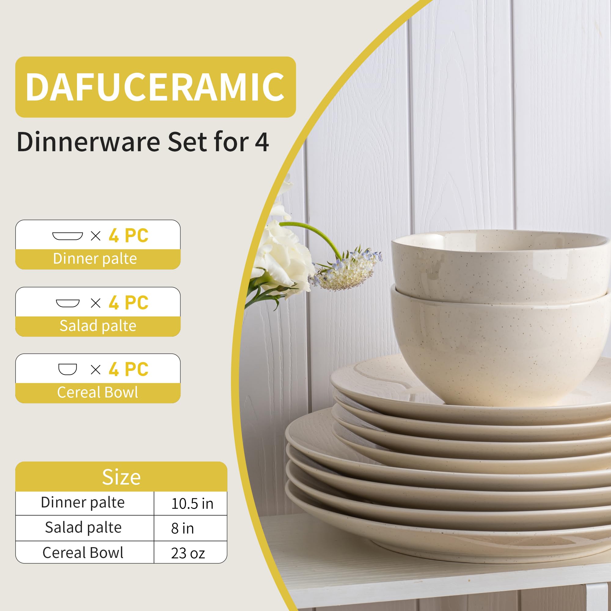 Dafuceramic platos principales 10-5 pulgadas, diseño minimalista para mesa elegante.