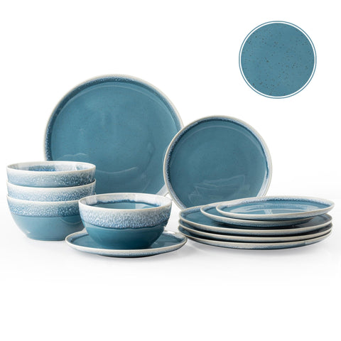 Dafuceramic platos y cuencos 12 piezas azules, ideales para comidas familiares