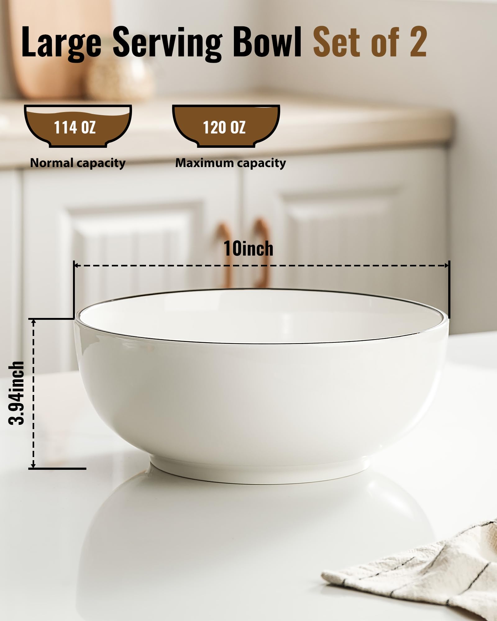 Dafuceramic tazón cerámica blanca con borde negro para mesa