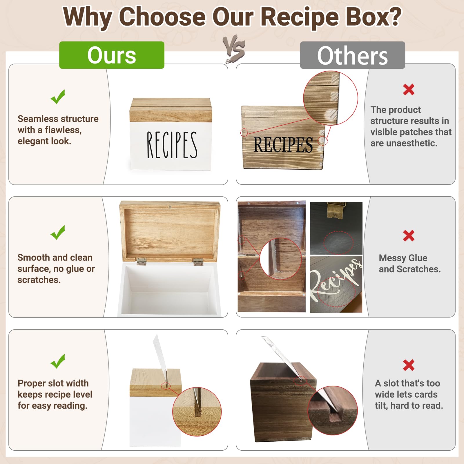 Caja Dahey con tabla de conversión incluida para consultas rápidas.