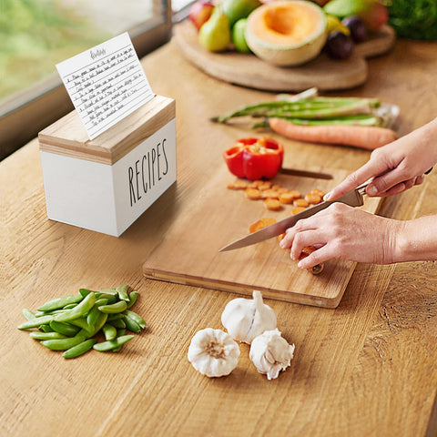 Dahey caja de recetas con tapa de madera, estilo cálido para la encimera.