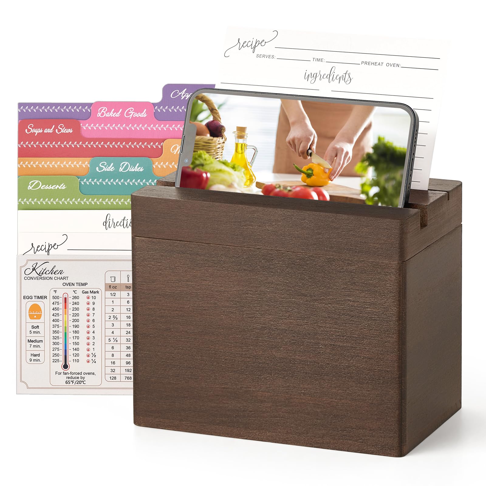 Dahey caja de recetas con doble ranura y tapa para cocinar con facilidad