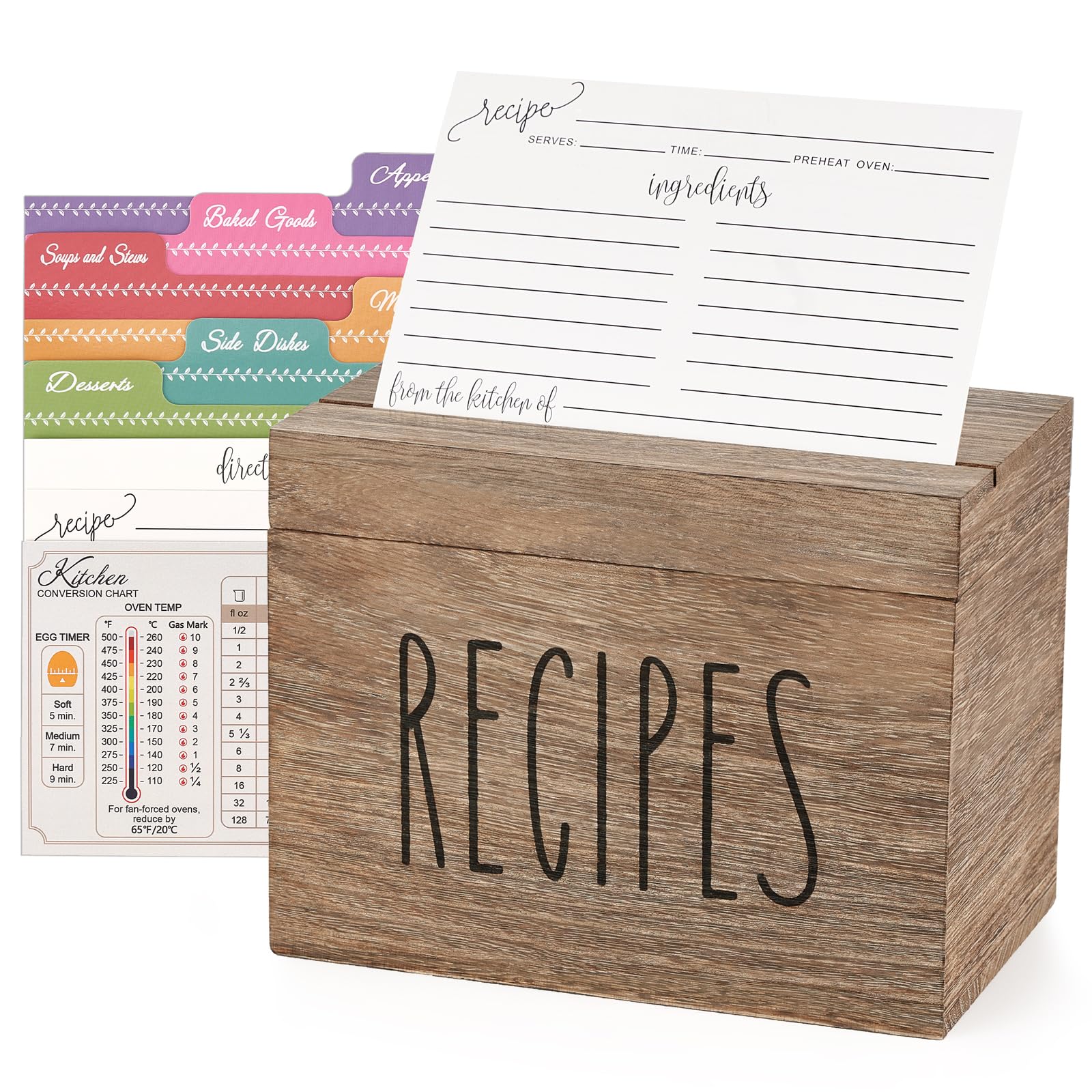 Dahey caja-recetas-madera-marron-con-tarjetas, organizador práctico para tus recetas en la cocina.