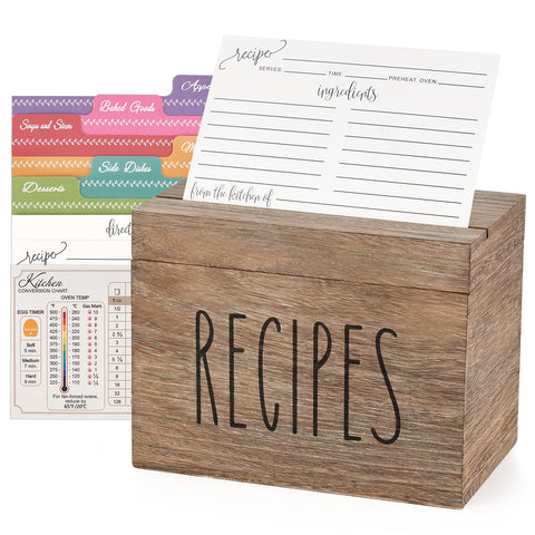 Dahey caja-recetas-madera-marron-con-tarjetas, organizador práctico para tus recetas en la cocina.