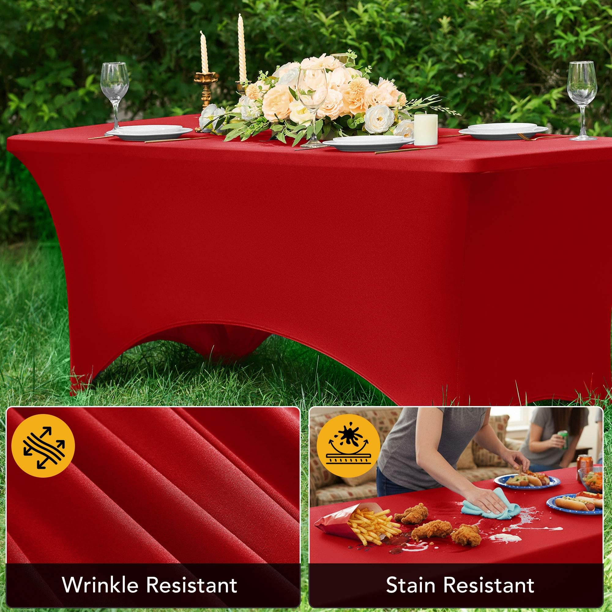 Mantel Dailyset rojo Spandex 6ft lavable para múltiples fiestas.
