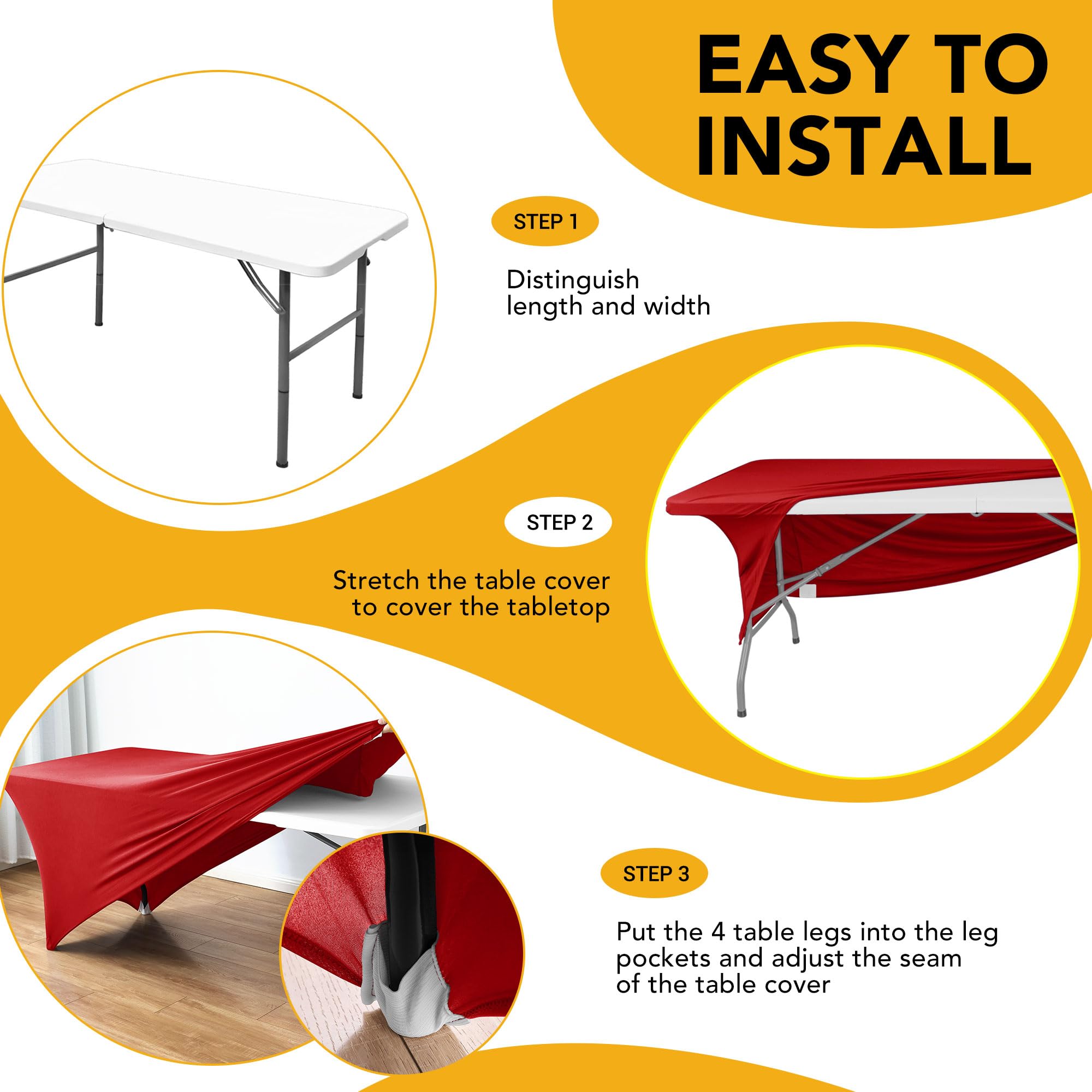 Mantel Dailyset rojo Spandex 6ft paquete de 6 para varias mesas.