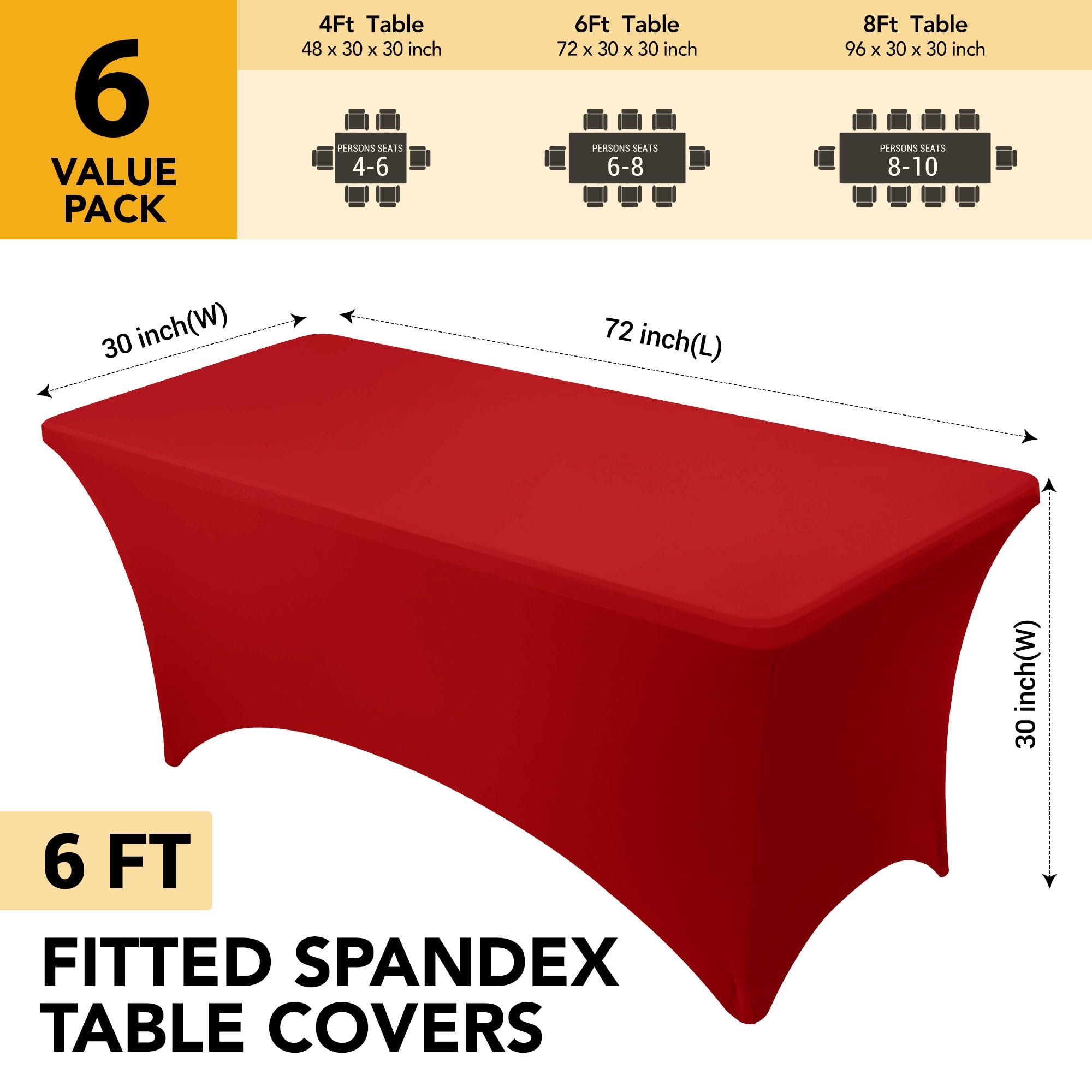 Mantel Dailyset rojo Spandex 6ft para ferias y exposiciones.