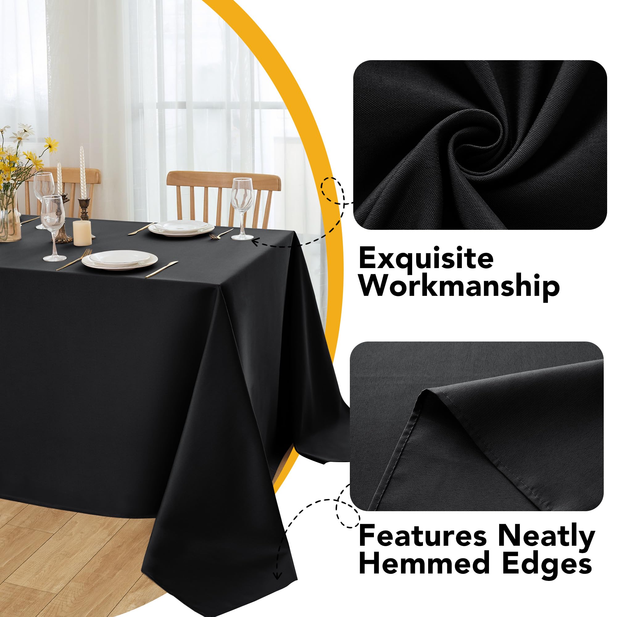 Dailyset mantel negro sin arrugas, perfecto para una mesa elegante