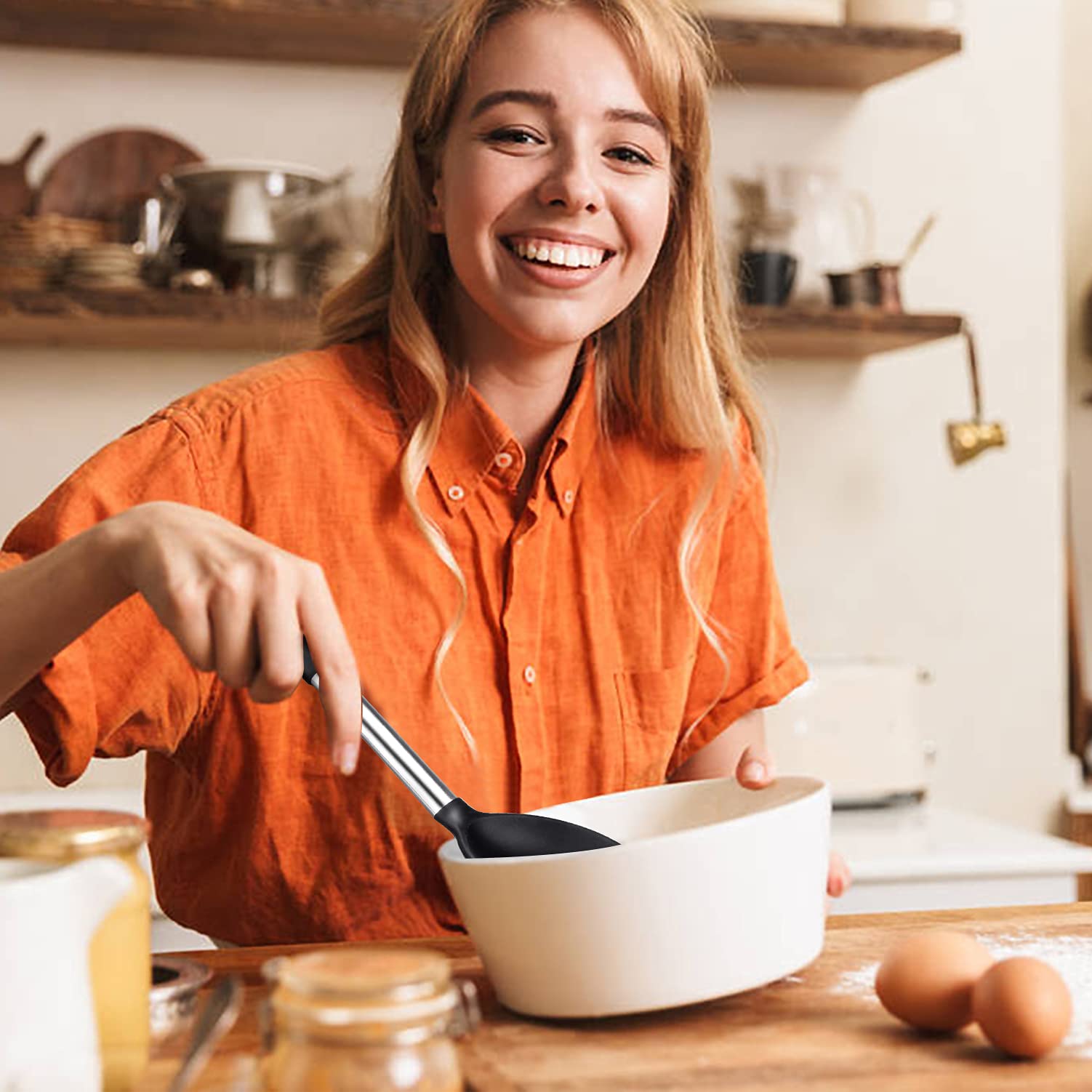 DaiRen Kitchen espátulas y cucharas ranuradas para escurrir líquidos con facilidad