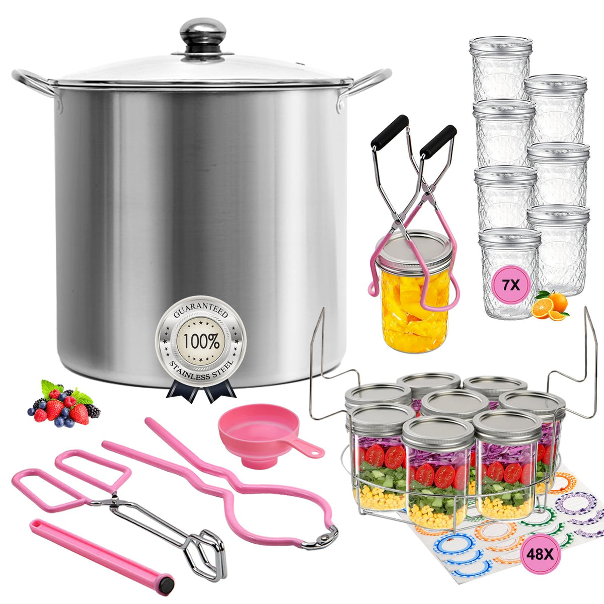 Daiphelim olla baño María 21.5qt con rejilla y tapa, ideal para conservas caseras.