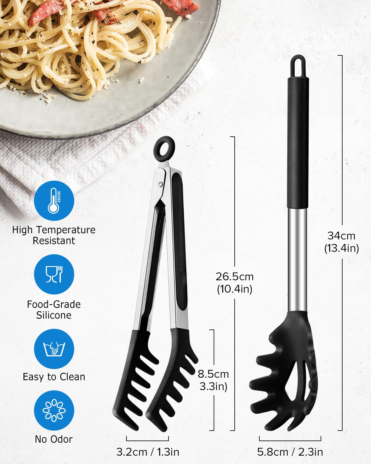Cucharón para espagueti con drenaje central DaiRen Kitchen para escurrir fácilmente.