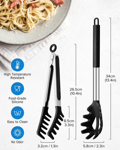 Cucharón para espagueti con drenaje central DaiRen Kitchen para escurrir fácilmente.