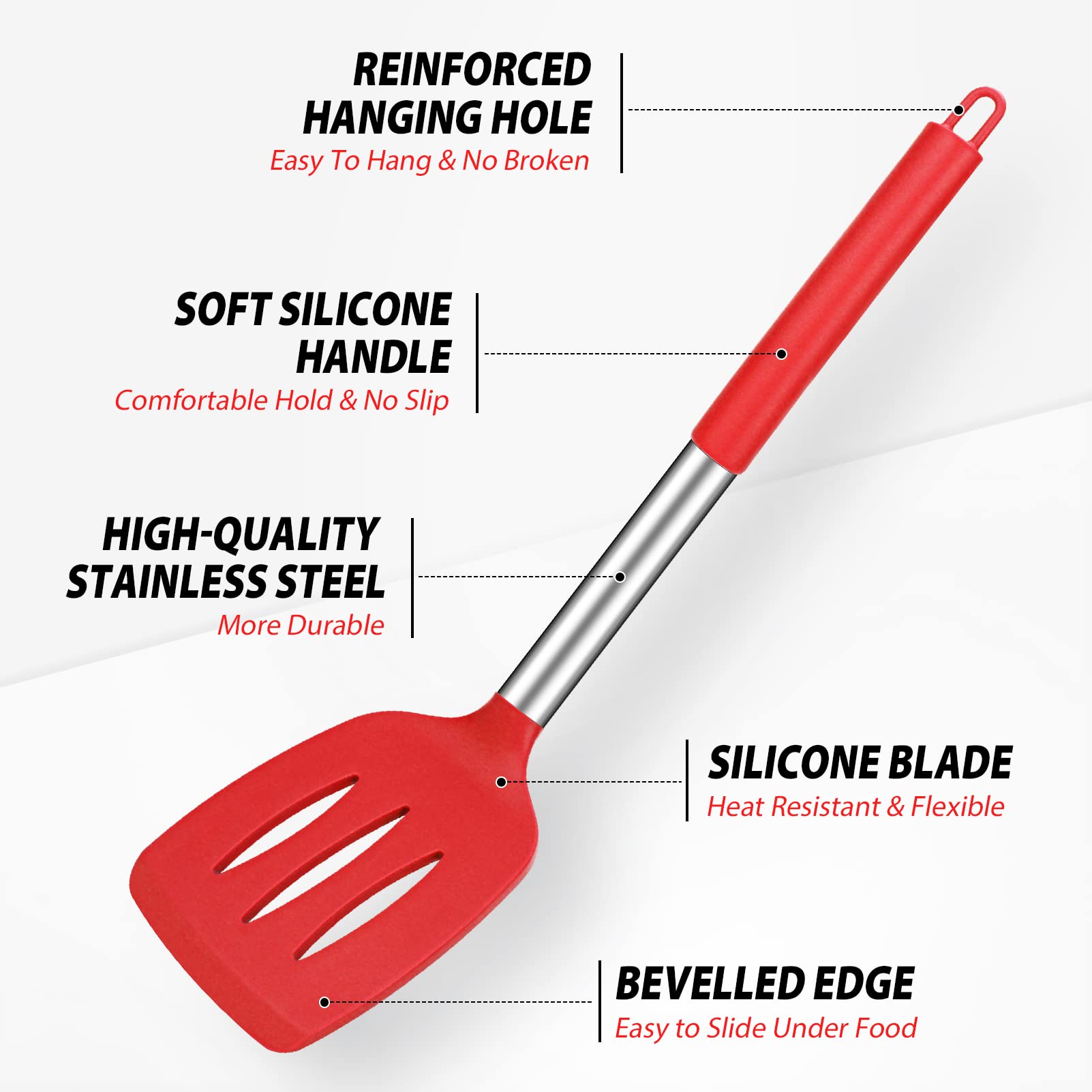 DaiRen Kitchen cuchara de silicona grande roja para mezclar y servir