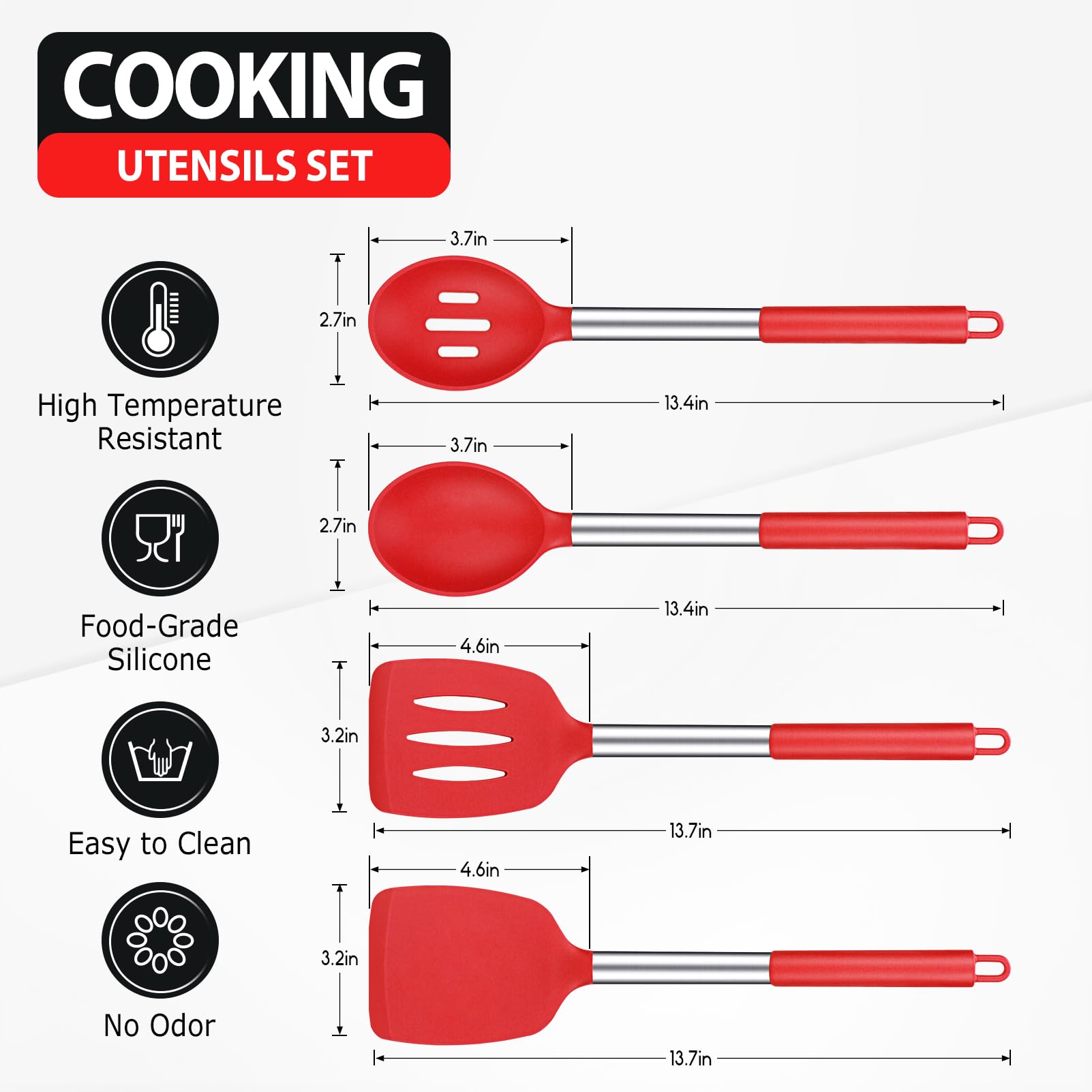DaiRen Kitchen espátula de silicona grande roja para sartenes antiadherentes