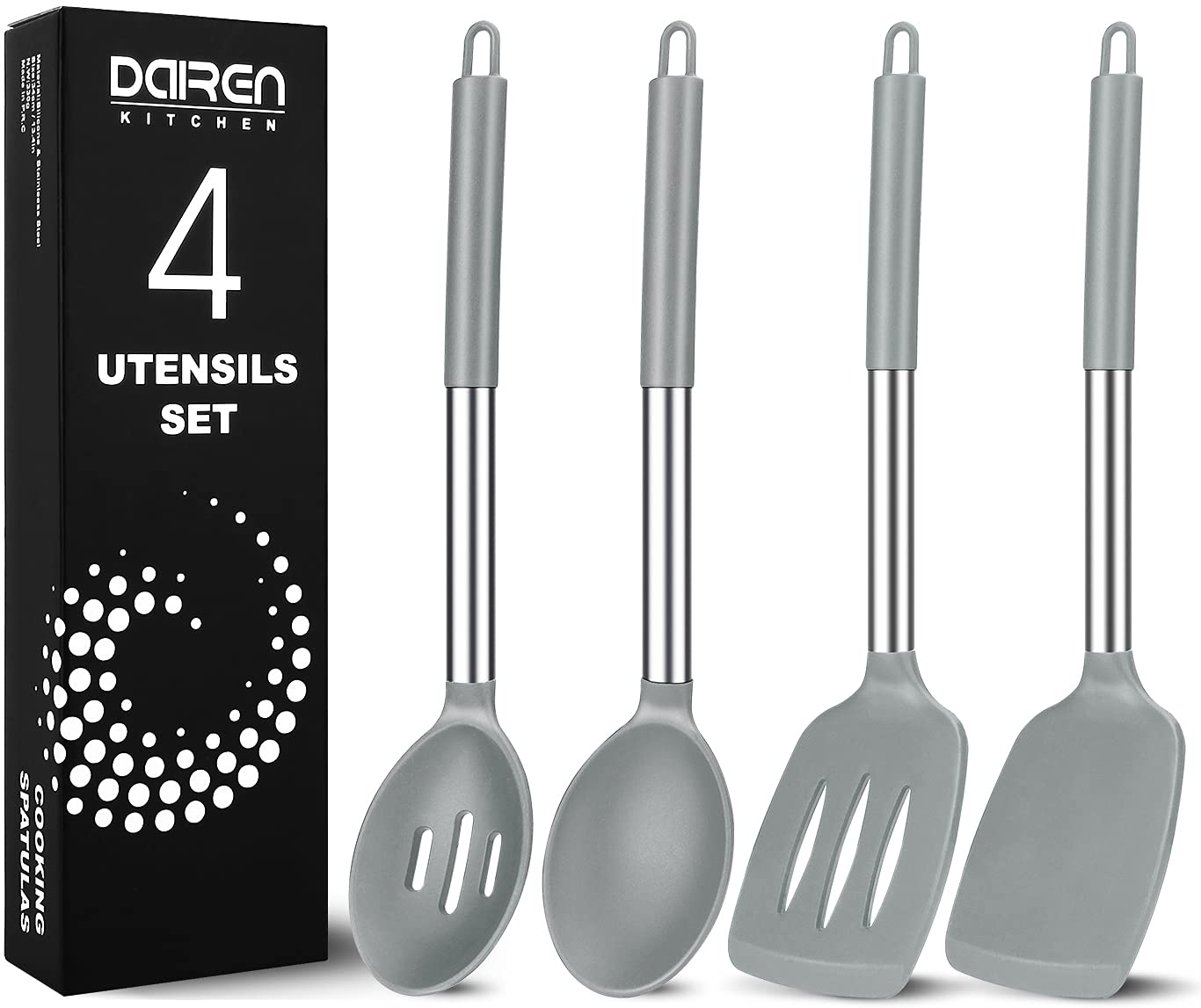DaiRen Kitchen pack 4 espátulas y cucharas de silicona para cocinar sin rayar ollas.