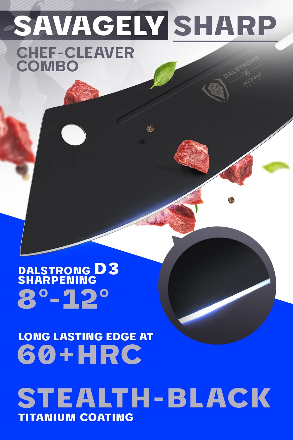 Dalstrong Crixus: corte preciso con filo afilado para porciones uniformes.