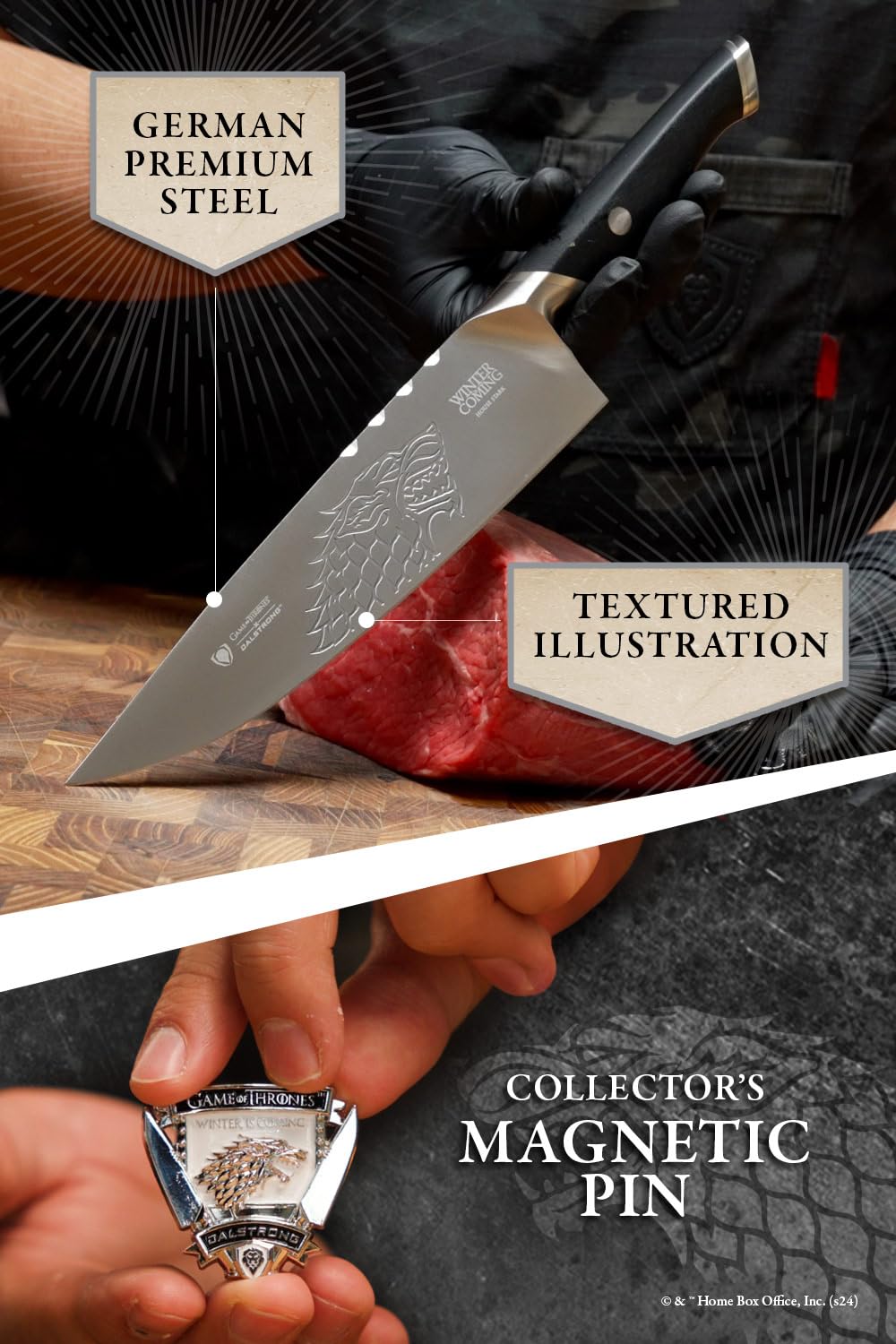 Dalstrong cuchillo chef 8 pulgadas acabado titanio negro, mayor durabilidad.