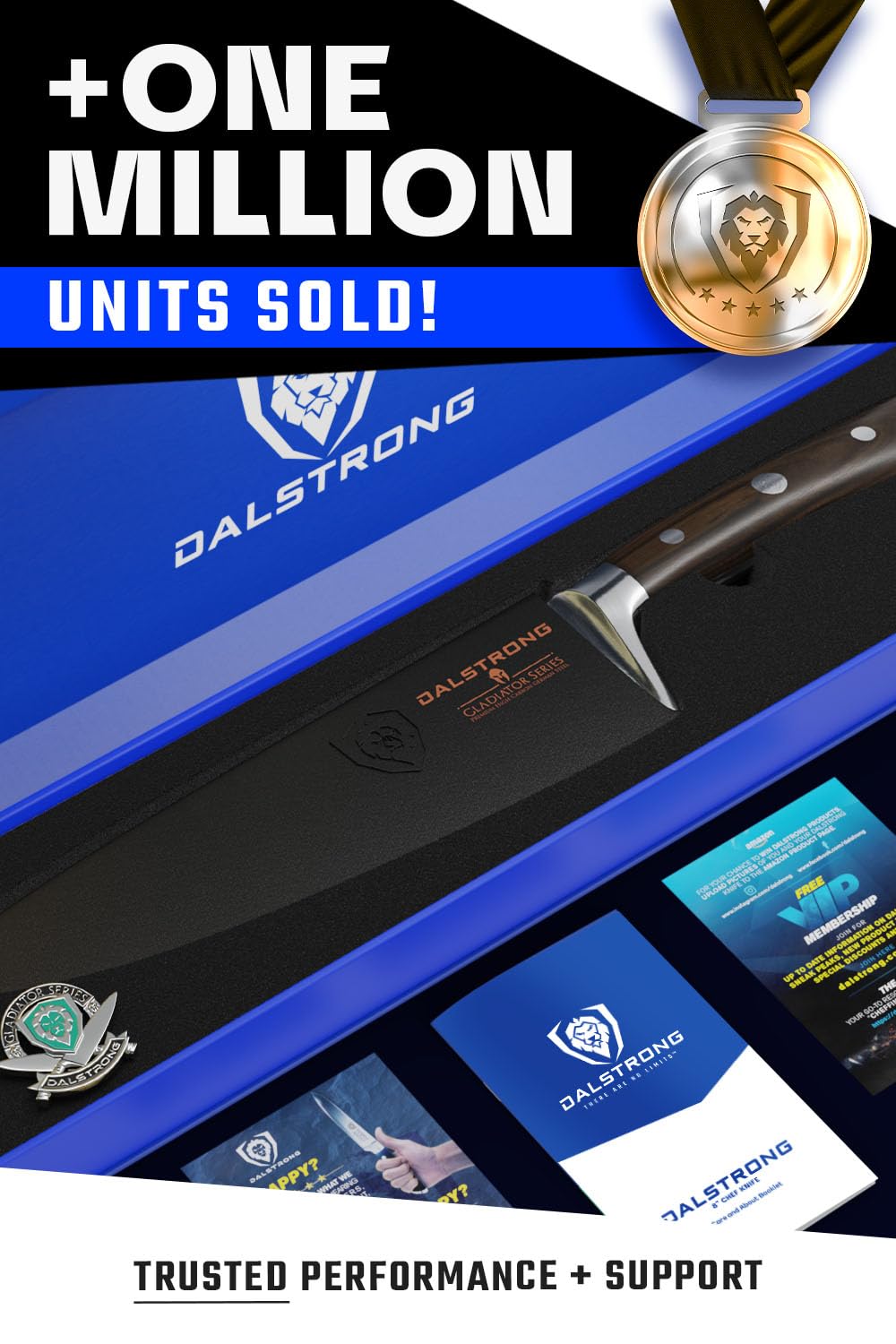 Dalstrong Gladiator cuchillo chef 8 pulgadas acero alto carbono alemán para durabilidad.