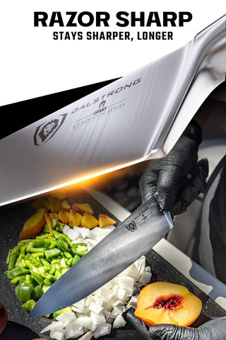 Dalstrong Gladiator cuchillo chef 8 pulgadas mango ergonômico ABS para mayor control.