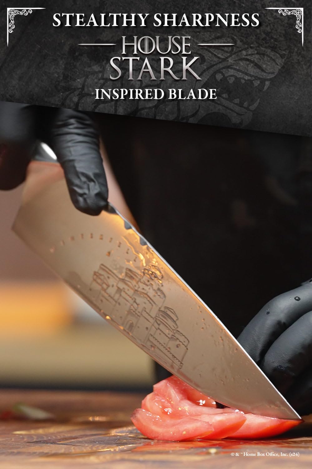 Dalstrong cuchillo chef 8 pulgadas mango G10 negro, agarre seguro.