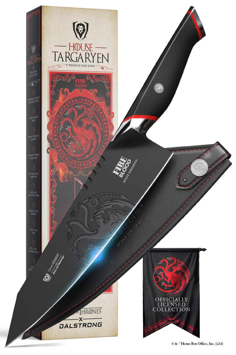 Dalstrong cuchillo chef 8 pulgadas con hoja grabada para cortes precisos en la cocina.