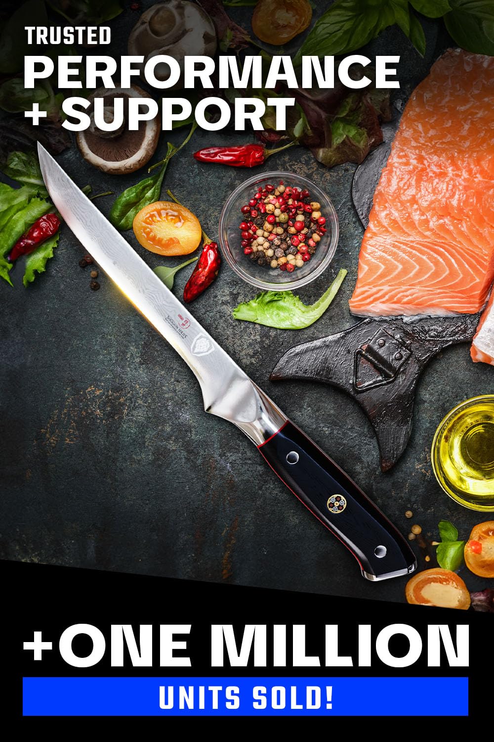 Dalstrong cuchillo desos borde afilado 62rc, corte preciso y controlado.