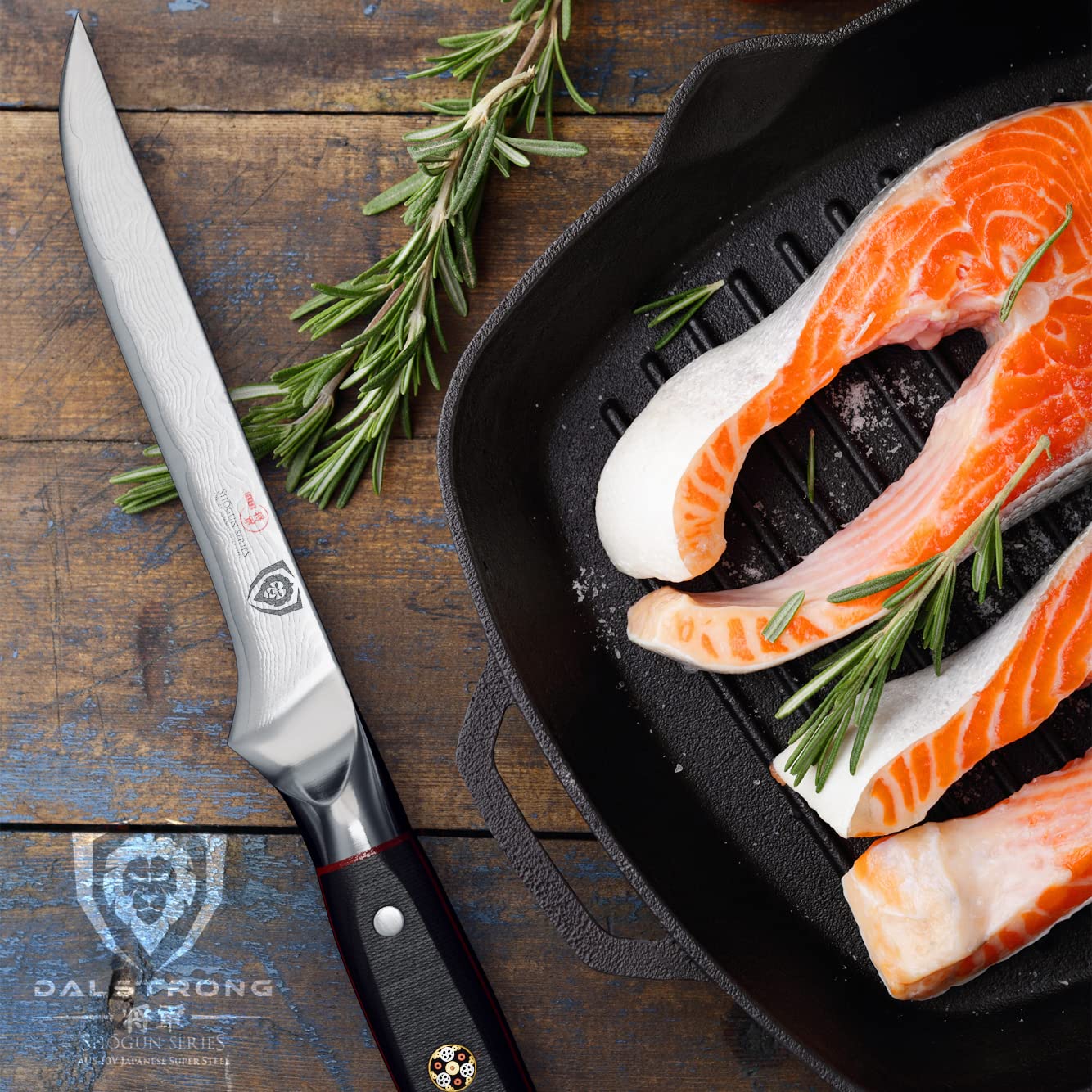 Dalstrong cuchillo desos mango ergonómico, manejo cómodo al trabajar cerca del hueso.