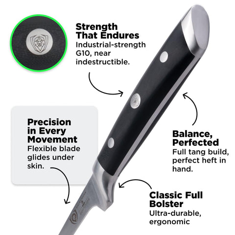 Dalstrong cuchillo filetear 7 pulgadas, afilado certero para cortes limpios.