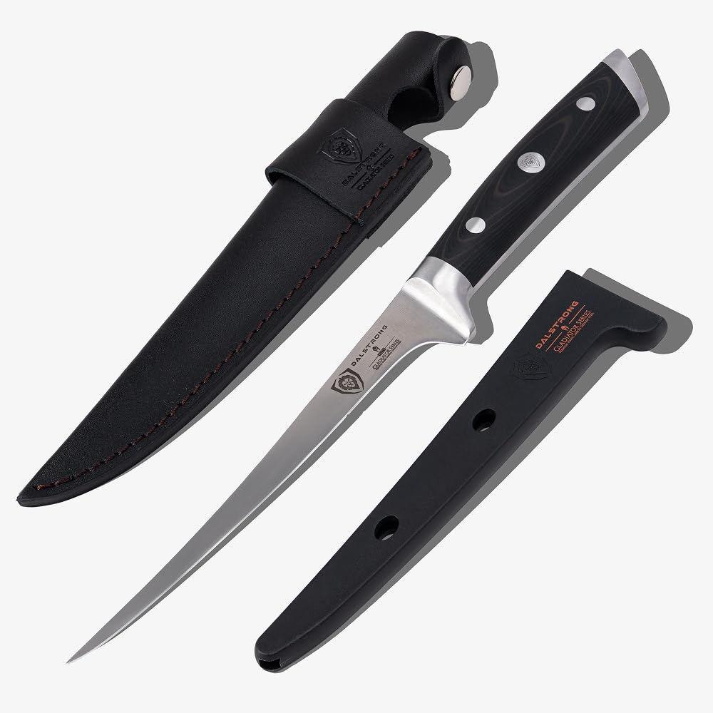 Dalstrong cuchillo filetear 7 pulgadas, hoja flexible, ideal para filetear con precisión.