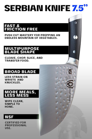 Dalstrong cuchillo serbio, acabado satinado para un aspecto elegante y fácil limpieza.