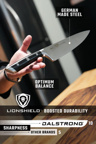 Cuchillo utilidad Dalstrong Gladiator para tareas diarias en la cocina.