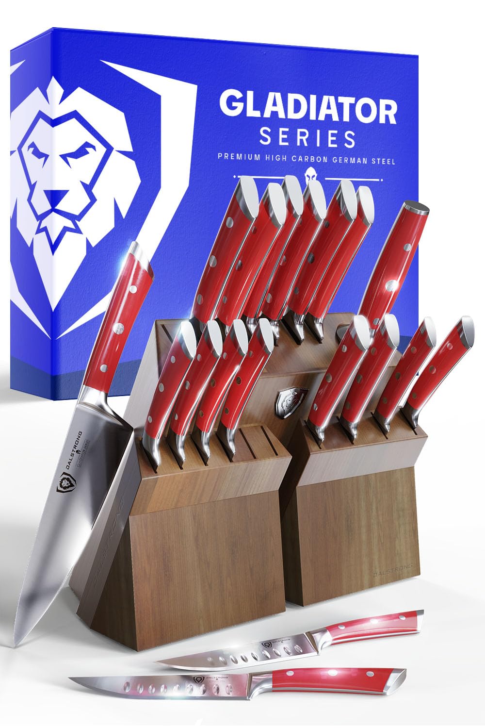 Dalstrong Gladiator Elite: juego de cuchillos con bloque de acacia para cocina profesional.