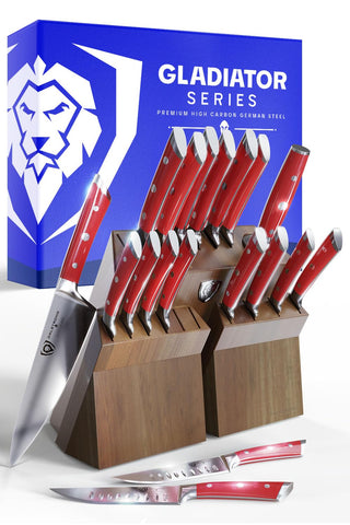 Dalstrong Gladiator Elite: juego de cuchillos con bloque de acacia para cocina profesional.