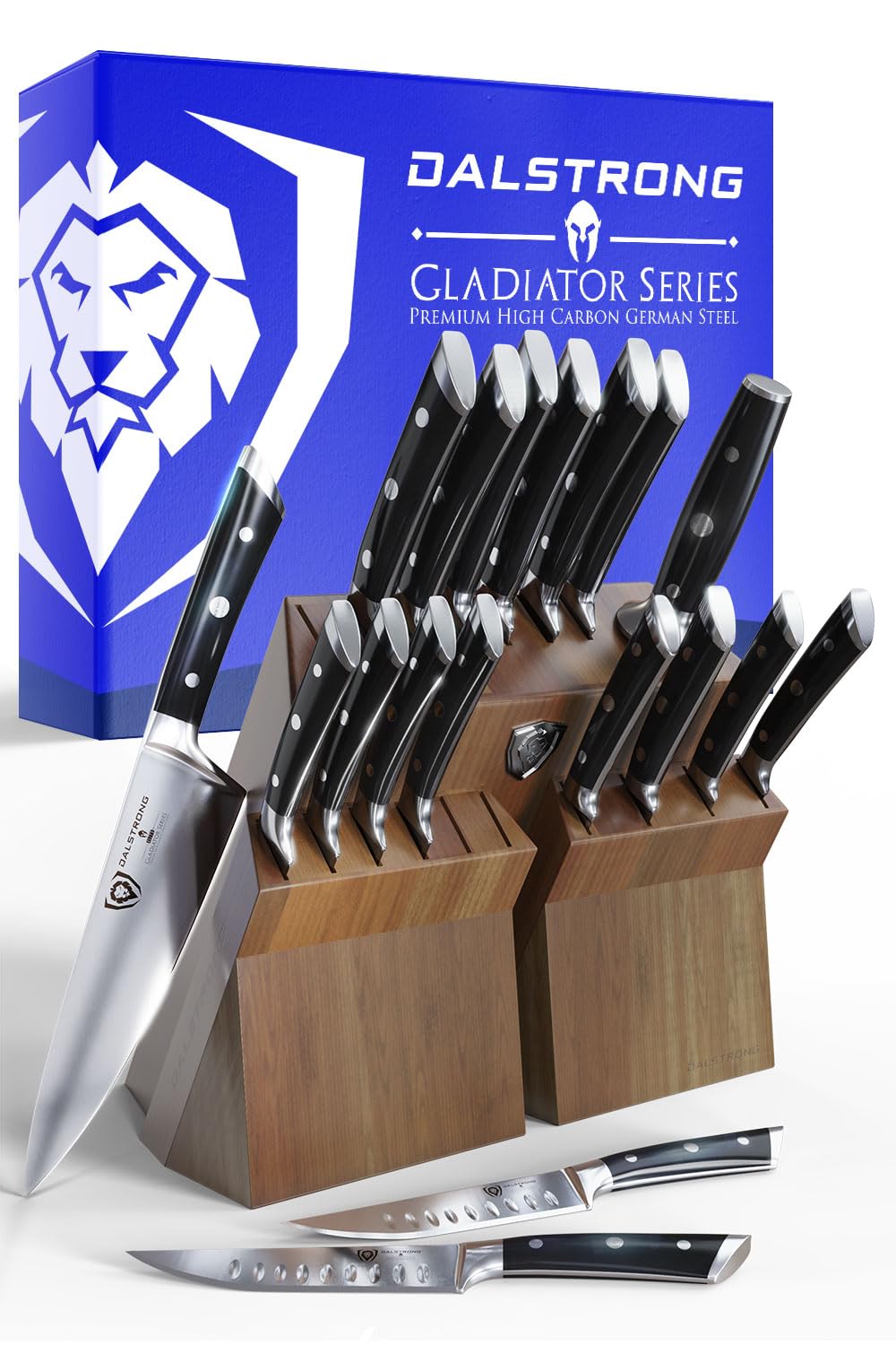 Dalstrong Gladiator Elite bloque de acacia: almacenamiento elegante y seguro para cuchillos
