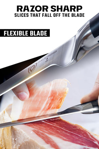 Dalstrong Gladiator Elite Hoja de alto carbono, corte limpio para jamón y fiambres.