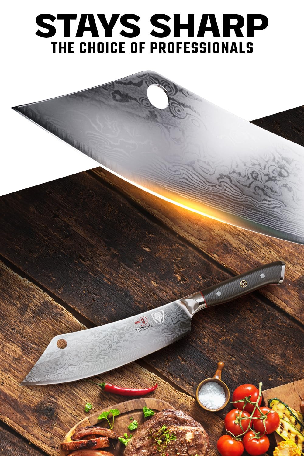 Dalstrong mango negro, agarre ergonómico para uso prolongado en la cocina.