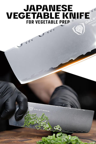 Cuchillo Dalstrong Nakiri 7 pulgadas, hoja de alto carbono 60RC para cortes limpios.