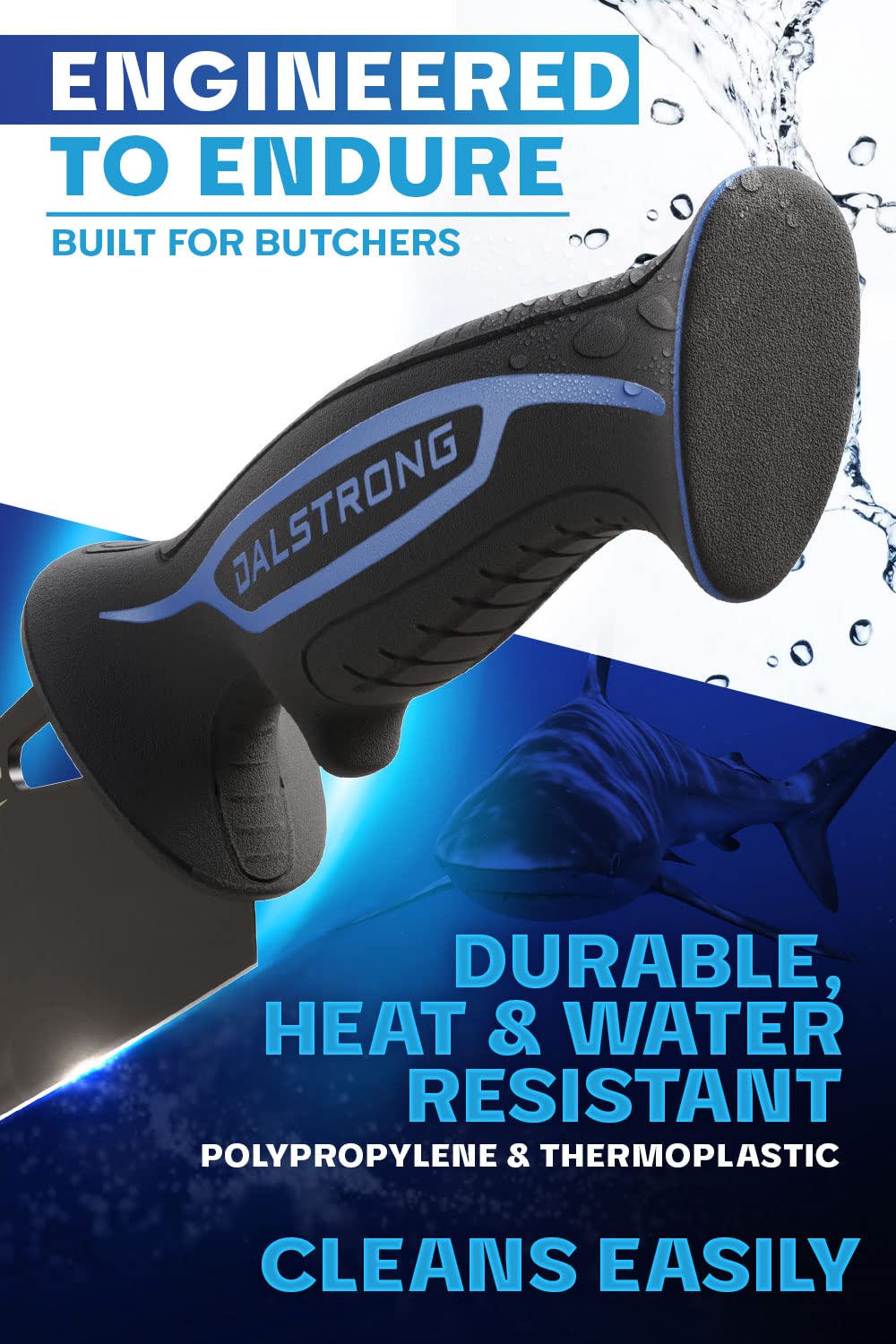 Dalstrong Night Shark 10” manija texturada tipo piel de tiburón para agarre seguro