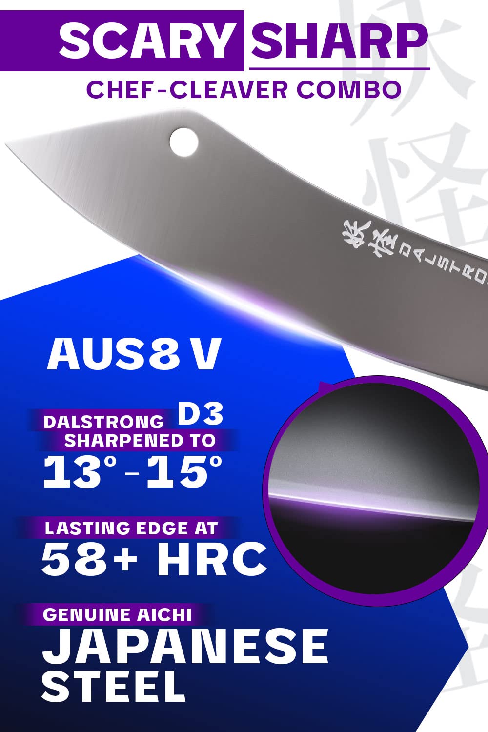 Dalstrong The Crixus cuchillo de chef de 8 pulgadas, precisión para preparaciones detalladas.