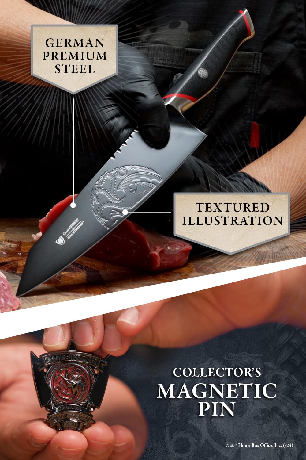 Pin de colección Casa Targaryen incluido para fans y coleccionistas.