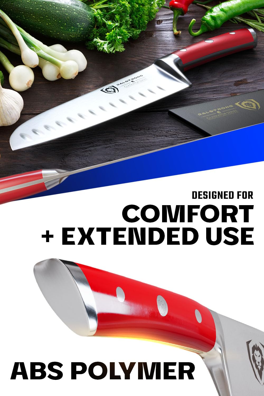 Diseño ergonómico del Dalstrong Santoku con tres remaches