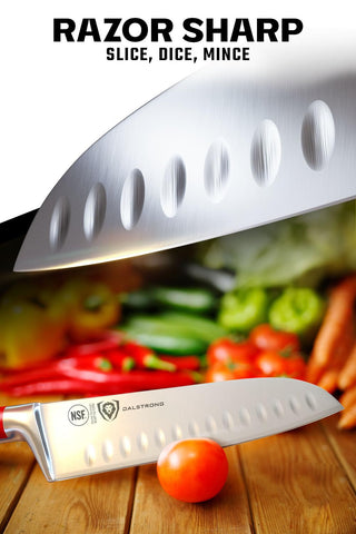 Dalstrong Santoku con mango ABS rojo carmesí ofrece agarre cómodo