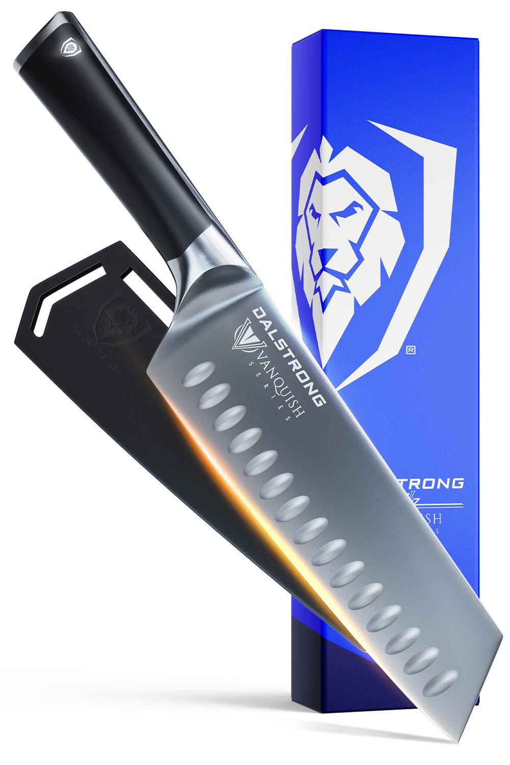 Dalstrong Santoku Vanquish 7 pulgadas, vista frontal, para cortes precisos y elegantes.