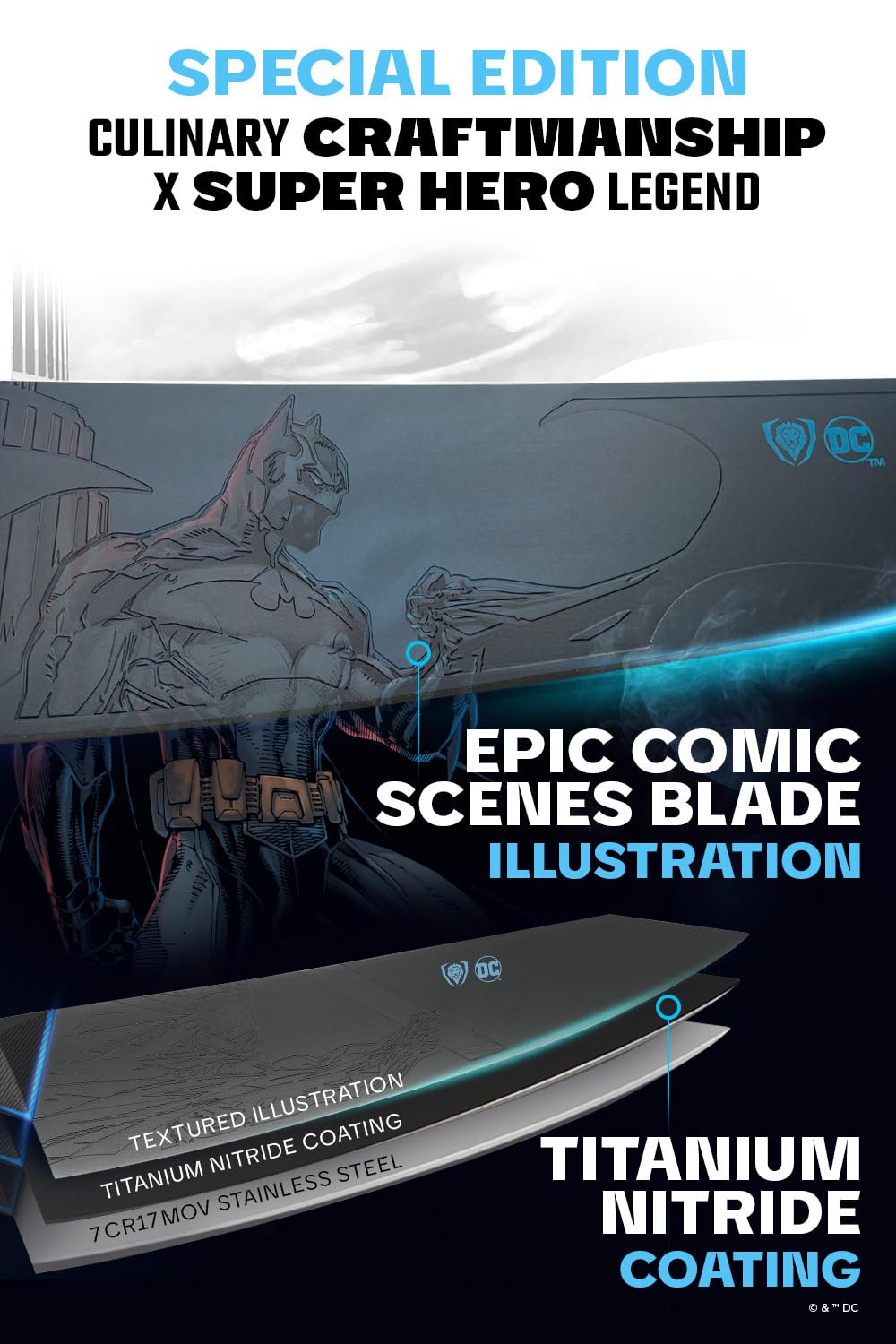 Dalstrong Shadow Black Edition Batman, diseño icónico para precisión en la cocina.