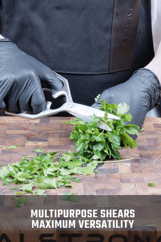 Dalstrong tijeras para cortar pollo, hierbas y verduras con filo afilado.