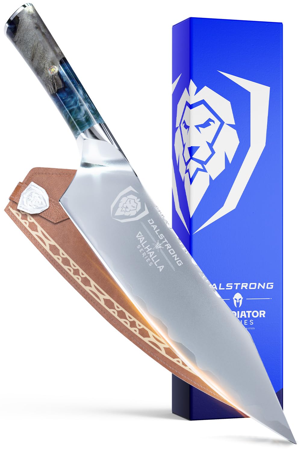 Dalstrong Valhalla: cuchillo chef hoja afilada para cortes precisos en cocina profesional.